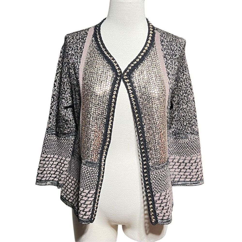 Chico's Sparkly Sequin  3/4 Sleeve Cardigan Sweater Size 0 Small